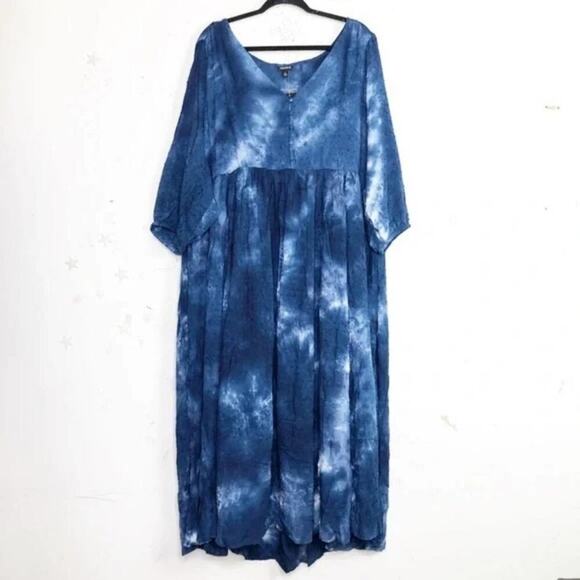 Torrid Tea-Length Chiffon Clip Dot Blue Tie Dye Midi Dress Plus Size 1 1X new!!! - Picture 3 of 13